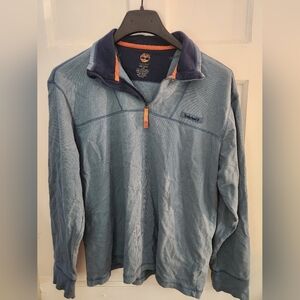 Timberland Light Blue Quarter-Zip Shirt Jacket with Navy Trim
